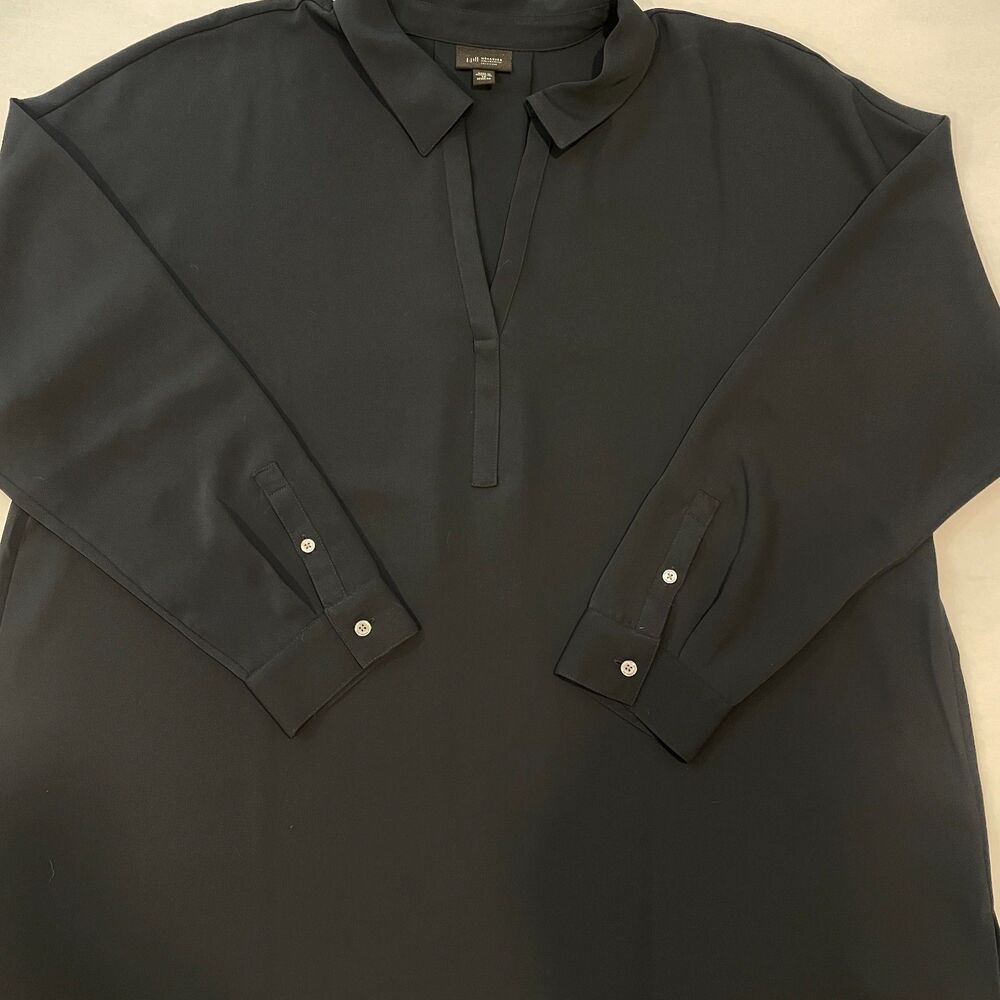 ~ J.Jill 2x Wearever Dress Black Vneck Tunic Above Knee Long Sleeve Pleated Slit - Picture 13 of 14